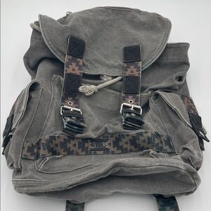 TOMS Charcoal Olive Canvas Backpack with Patterned Straps